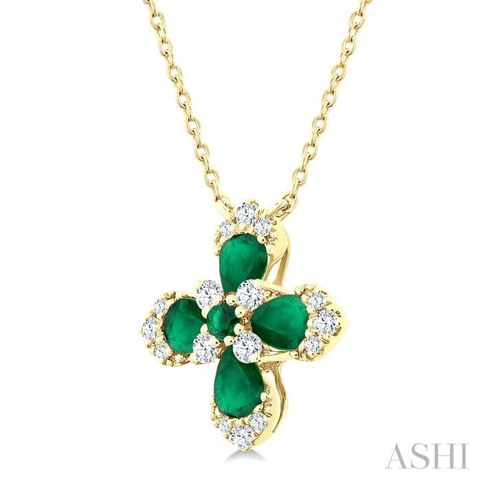 ASHI Blossom Pear Shape Gemstone & Diamond Pendant 939V0PPFGNKEMYG