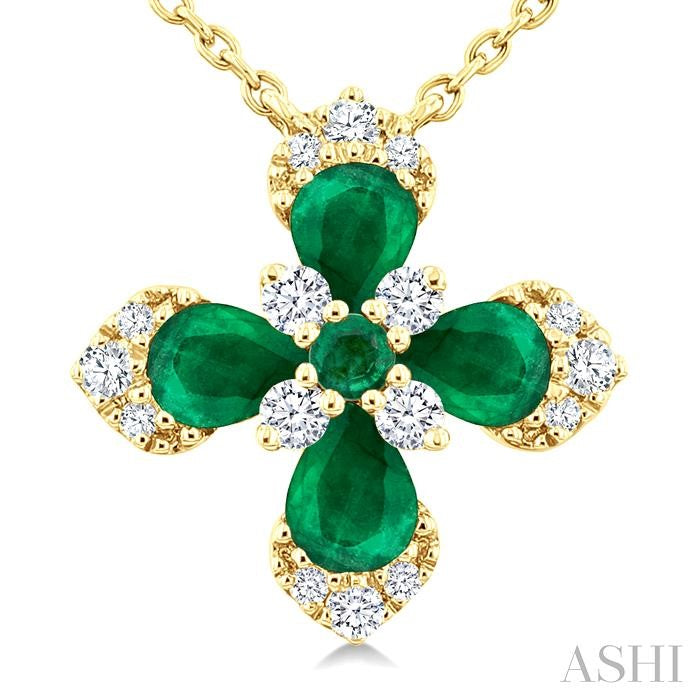 ASHI Blossom Pear Shape Gemstone & Diamond Pendant 939V0PPFGNKEMYG