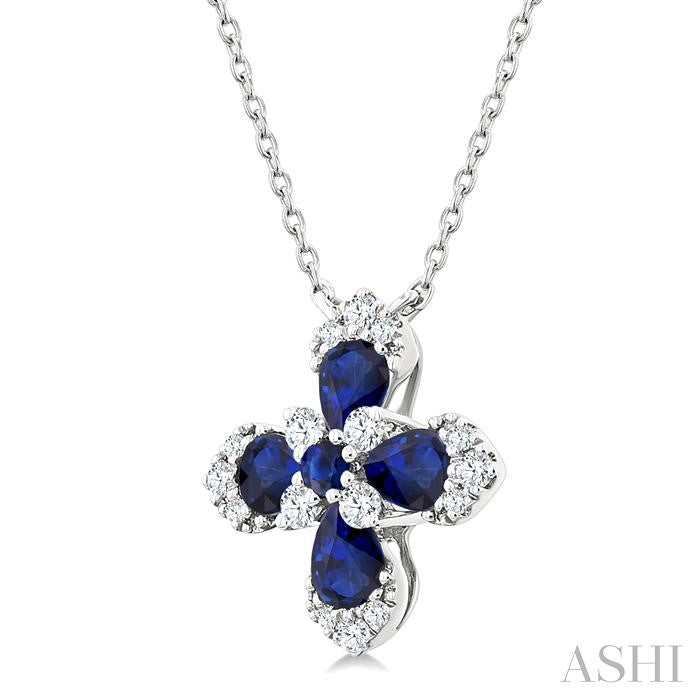 ASHI Blossom Pear Shape Gemstone & Diamond Pendant 939V0PPFGNKSPWG