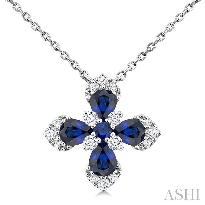 ASHI Blossom Pear Shape Gemstone & Diamond Pendant 939V0PPFGNKSPWG