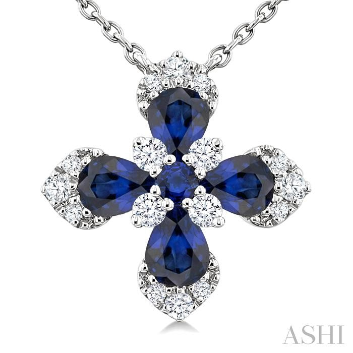 ASHI Blossom Pear Shape Gemstone & Diamond Pendant 939V0PPFGNKSPWG