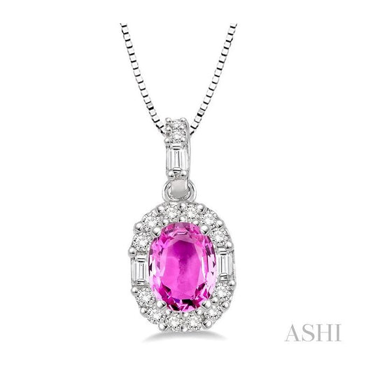 ASHI Oval Shape Gemstone & Halo Diamond Pendant 58526PPFHPDPSPWG