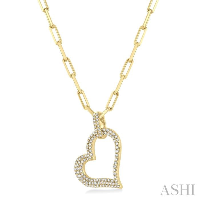ASHI Pave-Set Heart Shape Paperclip Diamond Fashion Pendant 94063PPFHPDYG
