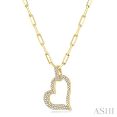 ASHI Pave-Set Heart Shape Paperclip Diamond Fashion Pendant 94063PPFHPDYG