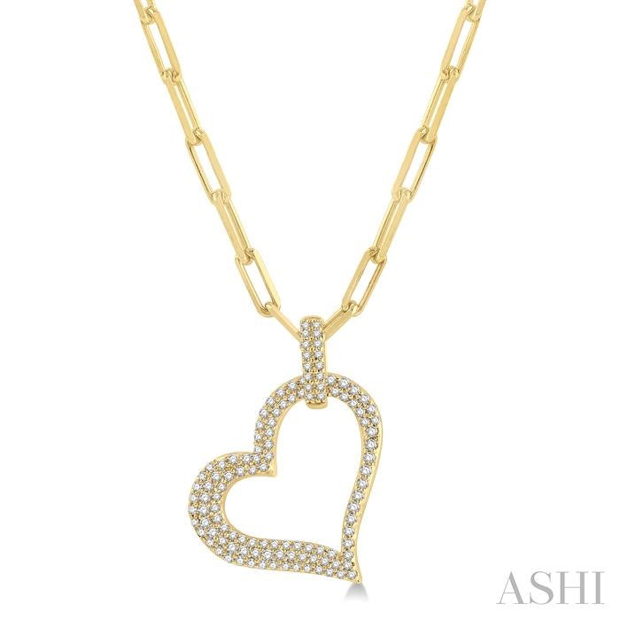 ASHI Pave-Set Heart Shape Paperclip Diamond Fashion Pendant 94063PPFHPDYG