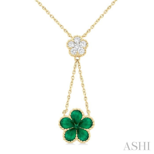 ASHI Blossom Pear Shape Gemstone & Diamond Necklace 940V0PPFGNKEMYG