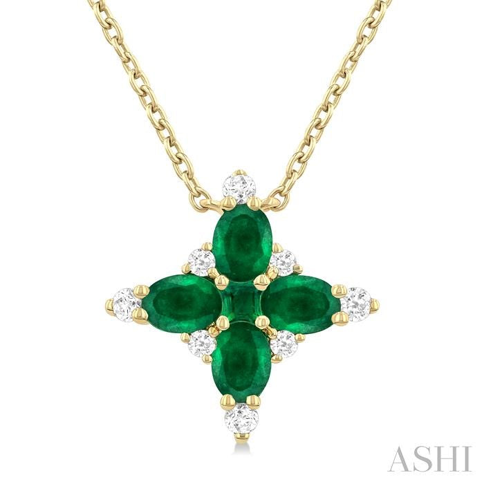 ASHI Oval Shape Floral Gemstone & Diamond Pendant 945V0PPFGNKEMYG