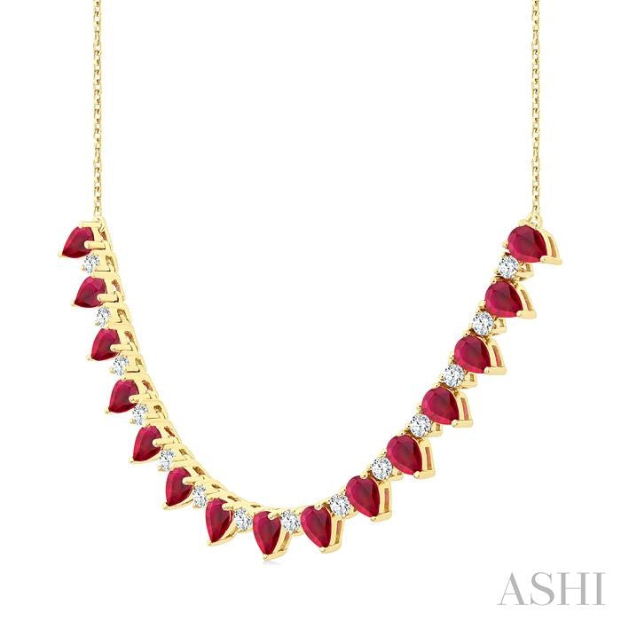 ASHI Pear Shape Gemstone & Diamond Tennis Necklace 946VHPPFGNKRBYG-PR