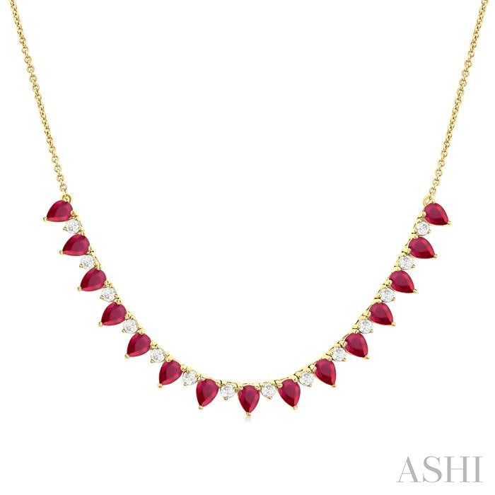 ASHI Pear Shape Gemstone & Diamond Tennis Necklace 946VHPPFGNKRBYG-PR