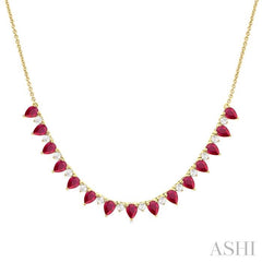ASHI Pear Shape Gemstone & Diamond Tennis Necklace 946VHPPFGNKRBYG-PR