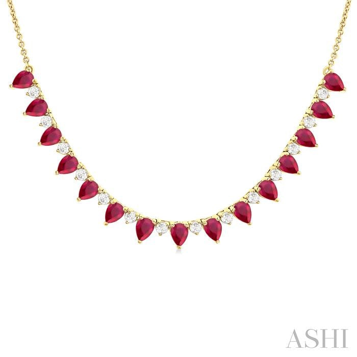 ASHI Pear Shape Gemstone & Diamond Tennis Necklace 946VHPPFGNKRBYG-PR
