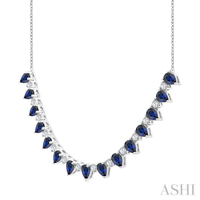 ASHI Pear Shape Gemstone & Diamond Tennis Necklace 946VHPPFGNKSPWG-PR