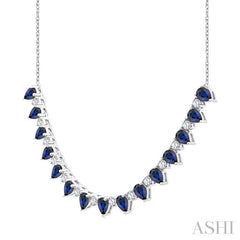 ASHI Pear Shape Gemstone & Diamond Tennis Necklace 946VHPPFGNKSPWG-PR