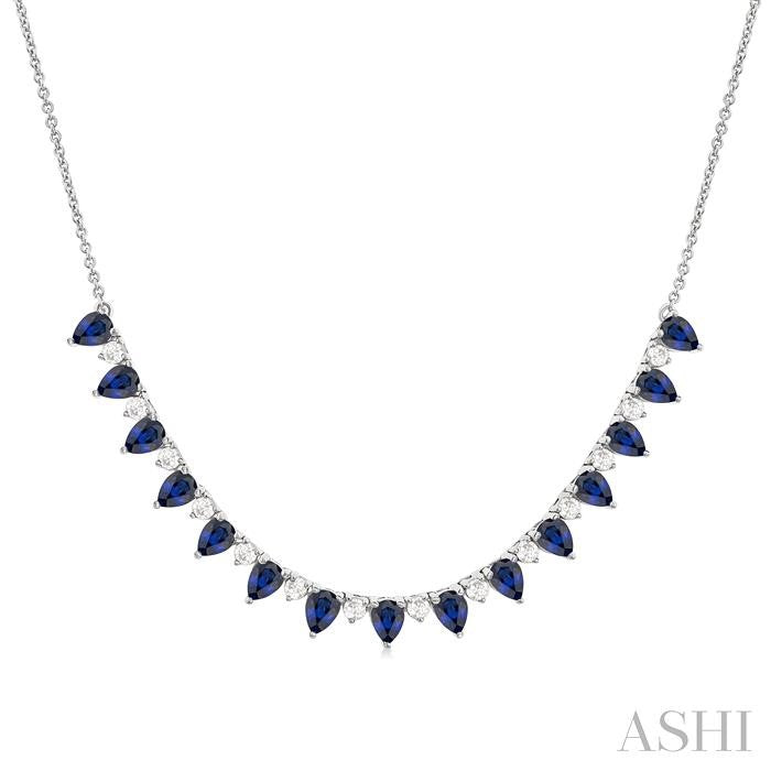 ASHI Pear Shape Gemstone & Diamond Tennis Necklace 946VHPPFGNKSPWG-PR
