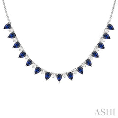 ASHI Pear Shape Gemstone & Diamond Tennis Necklace 946VHPPFGNKSPWG-PR