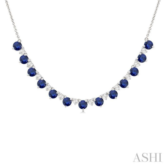 ASHI Round Shape Gemstone & Diamond Tennis Necklace 946VHPPFGNKSPWG-RD