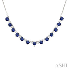 ASHI Round Shape Gemstone & Diamond Tennis Necklace 946VHPPFGNKSPWG-RD