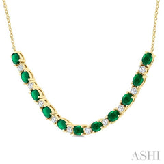 ASHI Oval Shape Gemstone & Diamond Tennis Necklace 947VHPPFGNKEMYG-OV