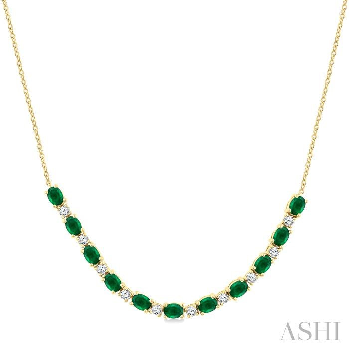 ASHI Oval Shape Gemstone & Diamond Tennis Necklace 947VHPPFGNKEMYG-OV