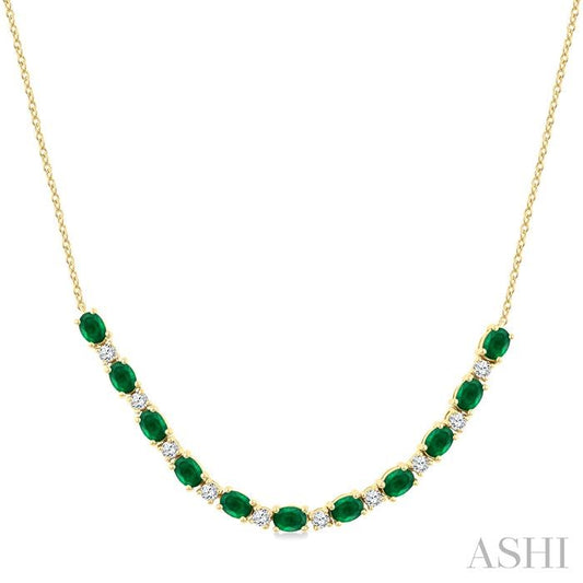 ASHI Oval Shape Gemstone & Diamond Tennis Necklace 947VHPPFGNKEMYG-OV