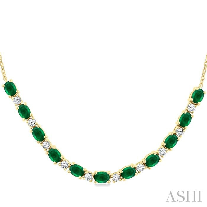 ASHI Oval Shape Gemstone & Diamond Tennis Necklace 947VHPPFGNKEMYG-OV