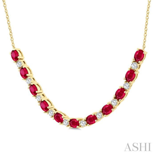 ASHI Oval Shape Gemstone & Diamond Tennis Necklace 947VHPPFGNKRBYG-OV