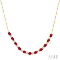 ASHI Oval Shape Gemstone & Diamond Tennis Necklace 947VHPPFGNKRBYG-OV