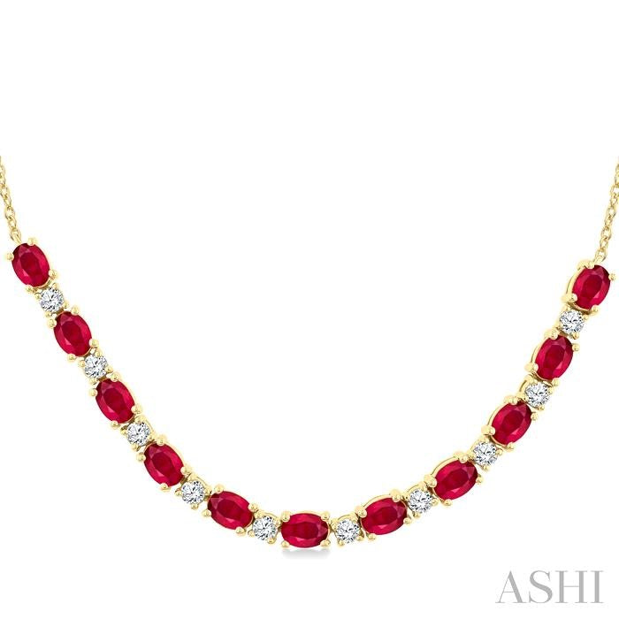 ASHI Oval Shape Gemstone & Diamond Tennis Necklace 947VHPPFGNKRBYG-OV