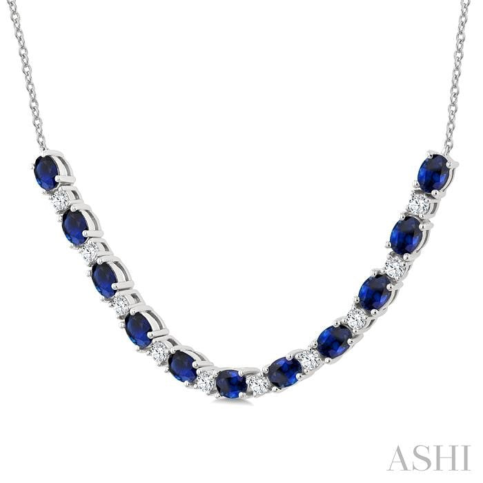 ASHI Oval Shape Gemstone & Diamond Tennis Necklace 947VHPPFGNKSPWG-OV