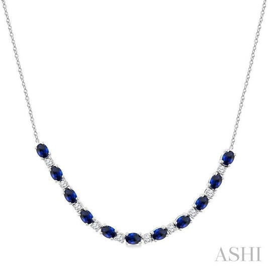 ASHI Oval Shape Gemstone & Diamond Tennis Necklace 947VHPPFGNKSPWG-OV