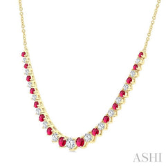 ASHI Round Shape Gemstone & Diamond Riviera Necklace 948VVPPFGNKRBYG