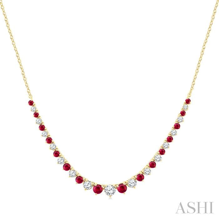 ASHI Round Shape Gemstone & Diamond Riviera Necklace 948VVPPFGNKRBYG