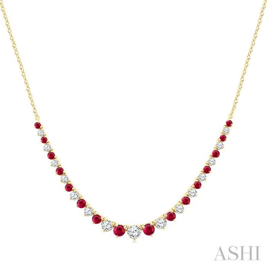 ASHI Round Shape Gemstone & Diamond Riviera Necklace 948VVPPFGNKRBYG