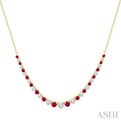 ASHI Round Shape Gemstone & Diamond Riviera Necklace 948VVPPFGNKRBYG