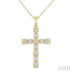 ASHI Cross Diamond Fashion Pendant 950E5PPFGPDYG