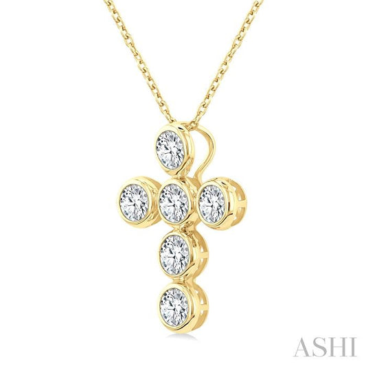 ASHI 6 Stone Bezel Cross Diamond Fashion Pendant 952C0PPFGPDYG-1.50
