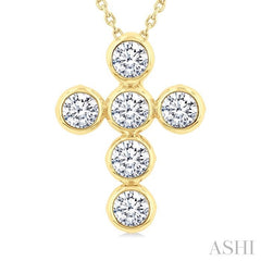 ASHI 6 Stone Bezel Cross Diamond Fashion Pendant 952C0PPFGPDYG-1.50