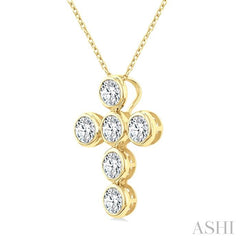 ASHI 6 Stone Bezel Cross Diamond Fashion Pendant 952C0PPFGPDYG-2.00