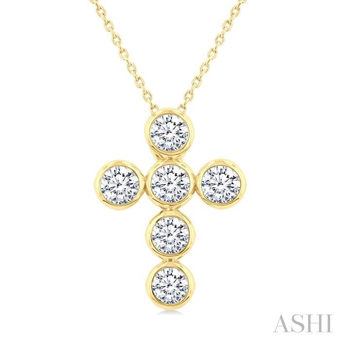 ASHI 6 Stone Bezel Cross Diamond Fashion Pendant 952C0PPFGPDYG-2.00