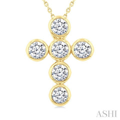 ASHI 6 Stone Bezel Cross Diamond Fashion Pendant 952C0PPFGPDYG-2.00