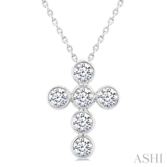 ASHI 6 Stone Bezel Cross Diamond Fashion Pendant 952C1PPFGPDWG