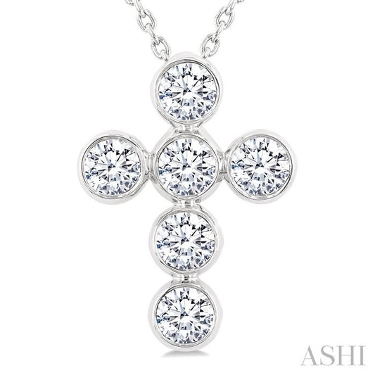 ASHI 6 Stone Bezel Cross Diamond Fashion Pendant 952C1PPFGPDWG
