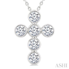 ASHI 6 Stone Bezel Cross Diamond Fashion Pendant 952C1PPFGPDWG