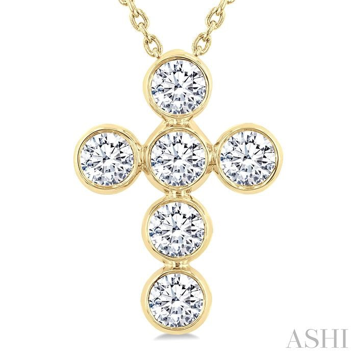 ASHI 6 Stone Bezel Cross Diamond Fashion Pendant 952C1PPFGPDYG