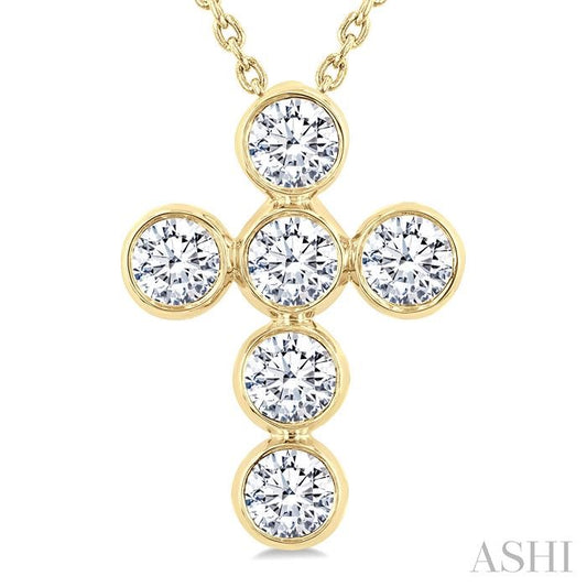 ASHI 6 Stone Bezel Cross Diamond Fashion Pendant 952C1PPFGPDYG