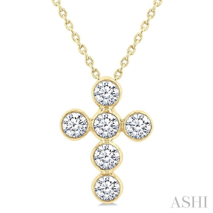 ASHI 6 Stone Bezel Cross Diamond Fashion Pendant 952C2PPFGPDYG