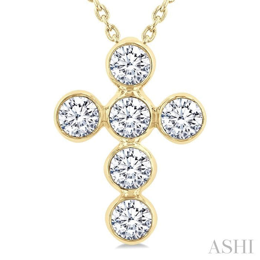 ASHI 6 Stone Bezel Cross Diamond Fashion Pendant 952C2PPFGPDYG