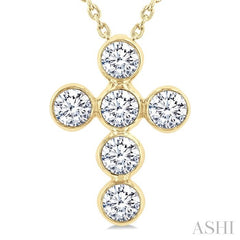 ASHI 6 Stone Bezel Cross Diamond Fashion Pendant 952C2PPFGPDYG