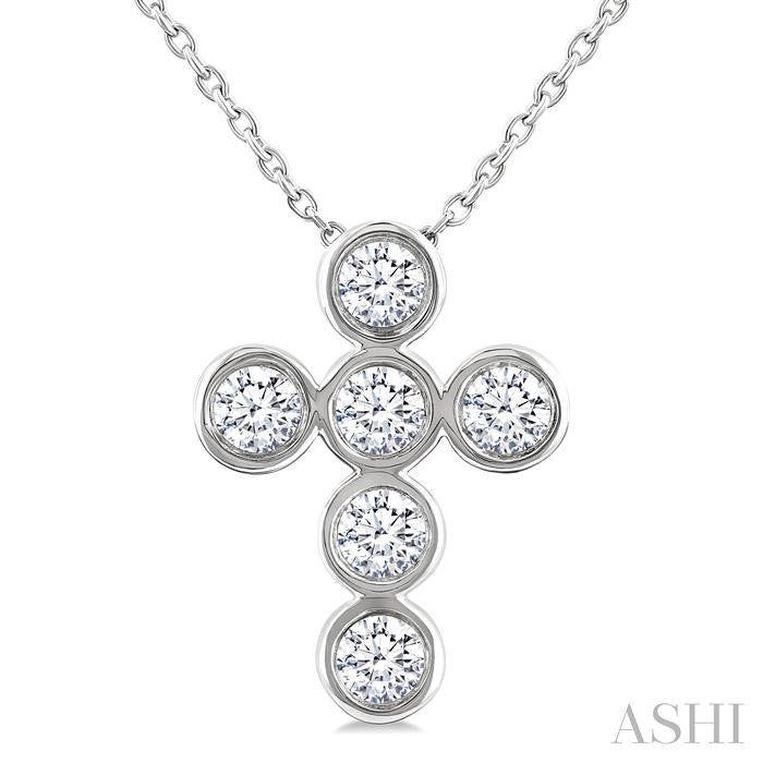 ASHI 6 Stone Bezel Cross Diamond Fashion Pendant 952C3PPFGPDWG