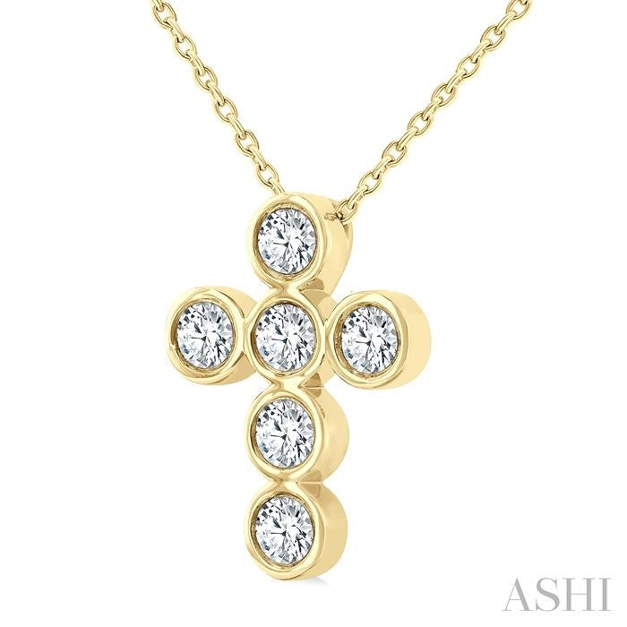 ASHI 6 Stone Bezel Cross Diamond Fashion Pendant 952C3PPFGPDYG